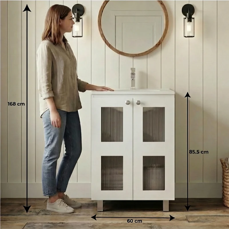 Mueble para Lavamanos Haysi, Blanco, Dos Puertas Abatibles y Entrepaño, Incluye Lavamanos ZF