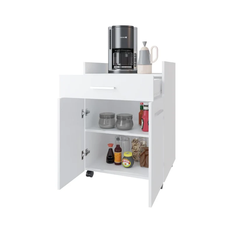 Mesa Auxiliar de Cocina Glover, Blanco Duqueza, con Rodachina ZF