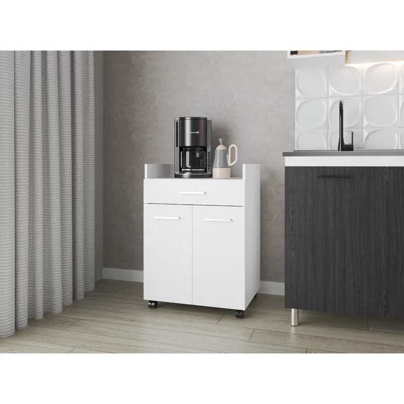 Mesa Auxiliar de Cocina Glover, Blanco Duqueza, con Rodachina ZF