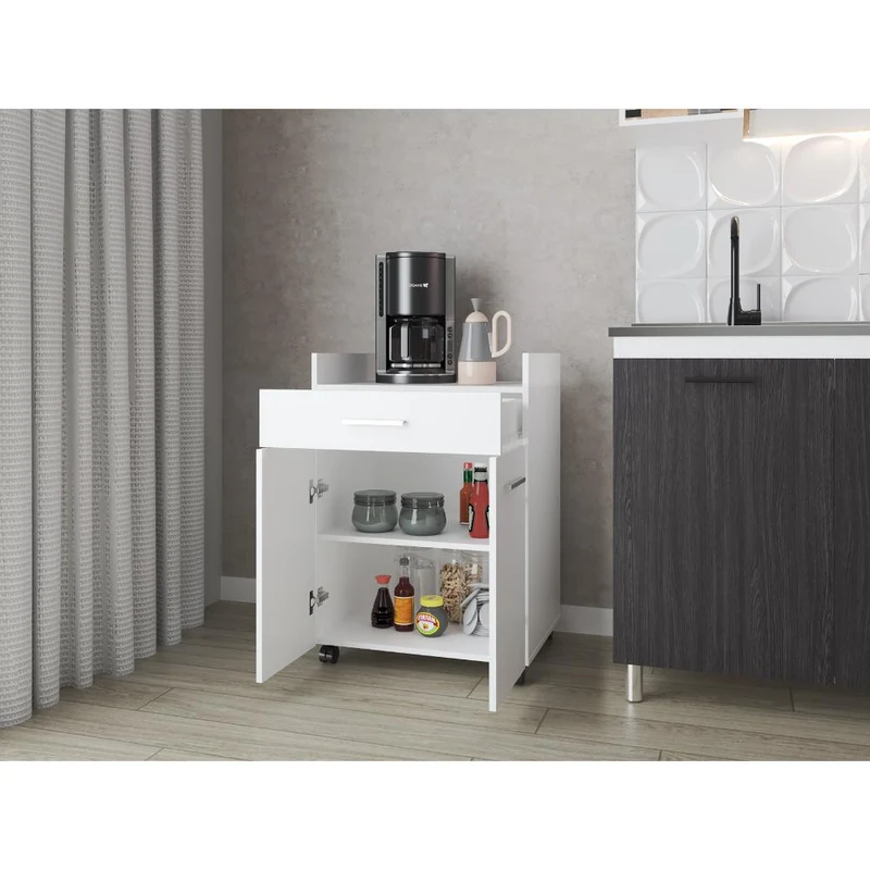 Mesa Auxiliar de Cocina Glover, Blanco Duqueza, con Rodachina ZF