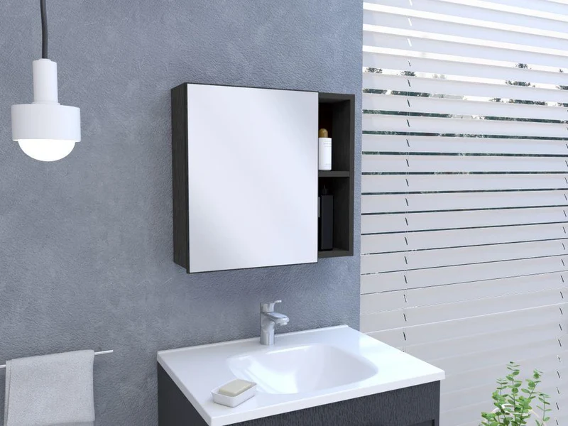 Gabinete de Baño, Omaina, Wengue, con Amplio Espacio para Guardar Objetos de Aseo ZF