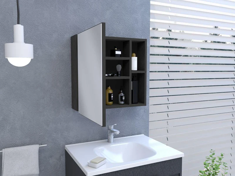 Gabinete de Baño, Omaina, Wengue, con Amplio Espacio para Guardar Objetos de Aseo ZF