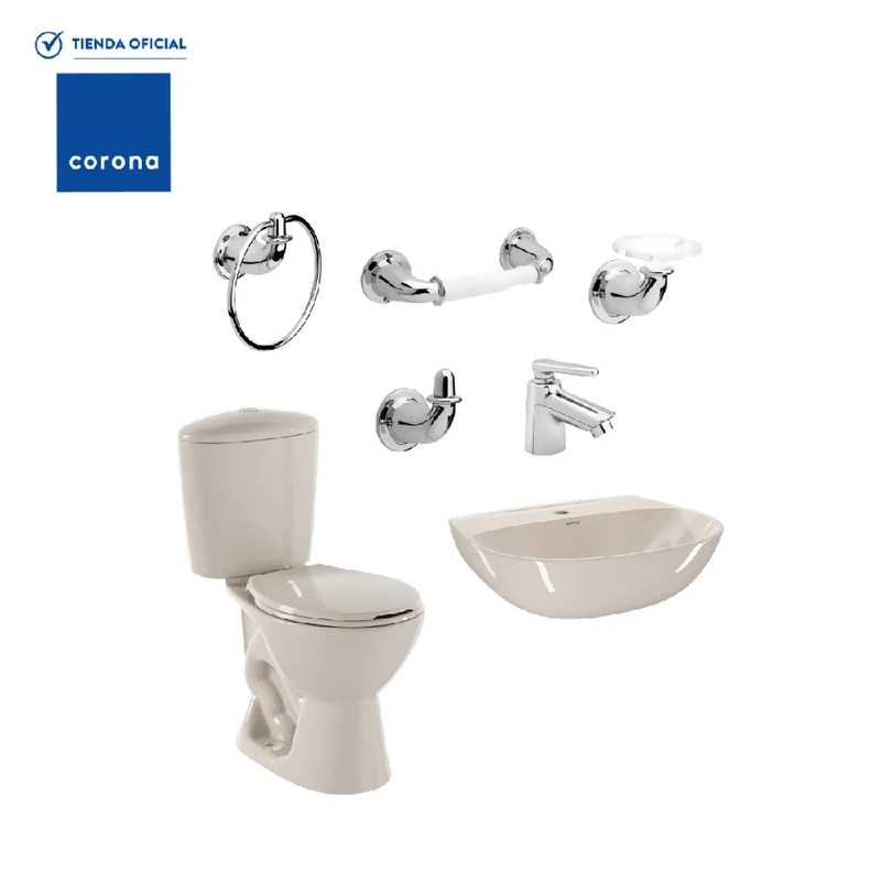 Combo Corona Sanitario Manantial Pro Redondo Botón sin Pedestal Beige