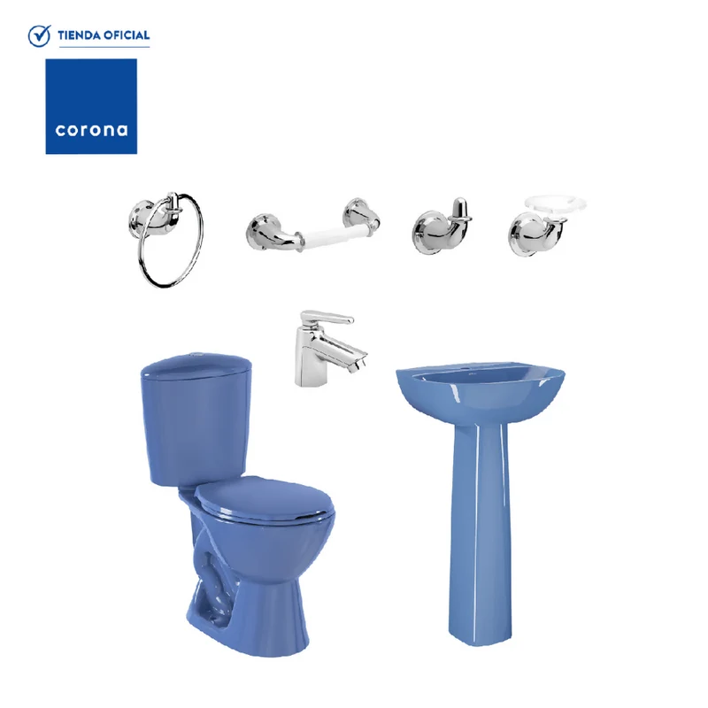 Combo Corona Sanitario Manantial Pro Redondo Botón con Pedestal Azul