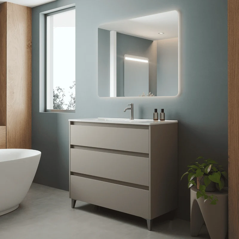 Mueble de Baño A Suelo con Lavabo Cerámico modelo Veloz|Mueble Baño 3 Cajones | Moka