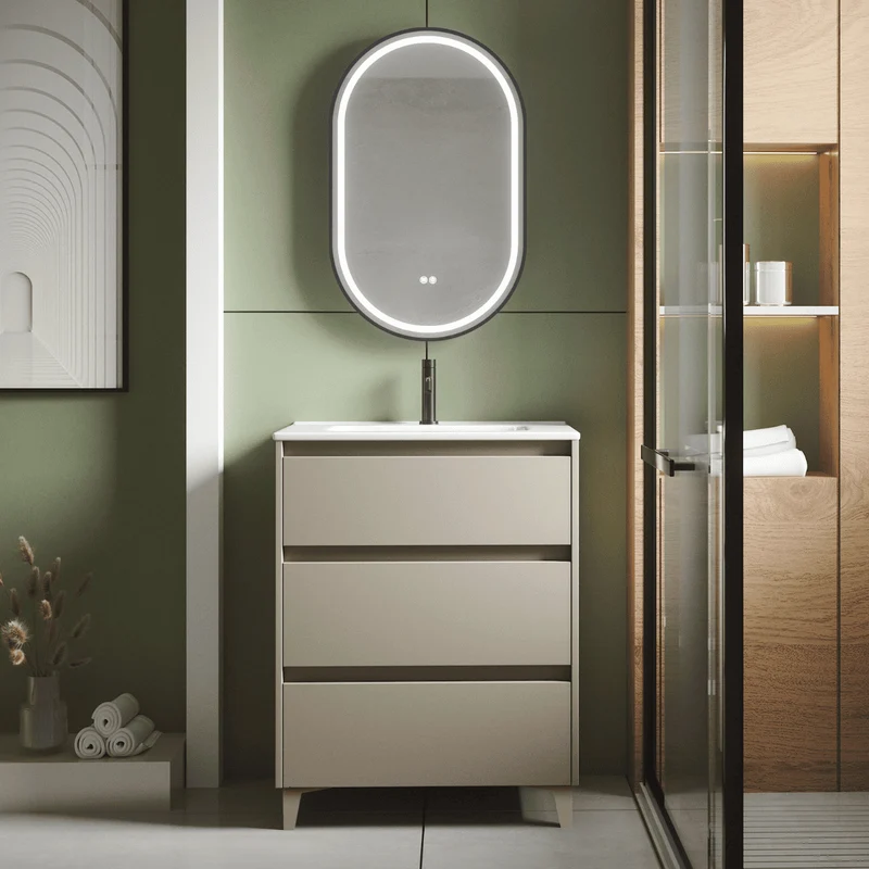 Mueble de Baño A Suelo con Lavabo Cerámico modelo Veloz|Mueble Baño 3 Cajones | Moka