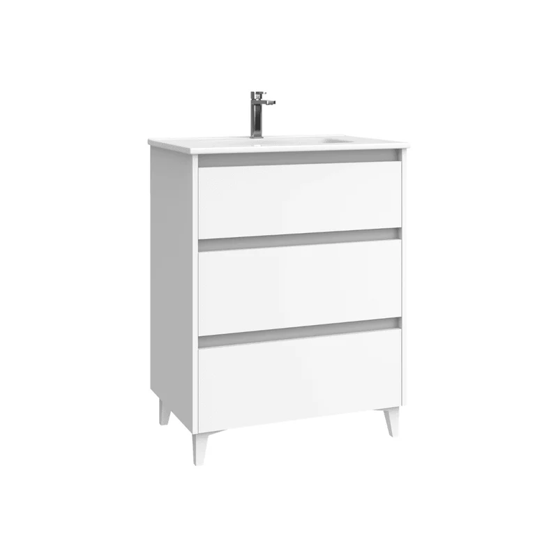 Mueble de Baño A Suelo con Lavabo Cerámico modelo Veloz|Mueble Baño 3 Cajones | Blanco Mate