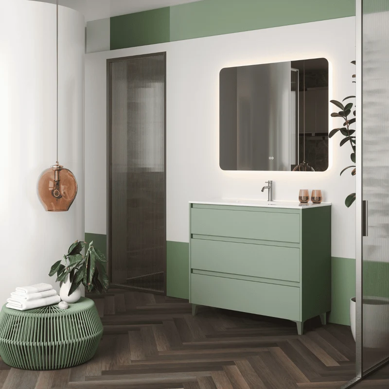 Mueble de Baño A Suelo con Lavabo Cerámico modelo Veloz|Mueble Baño 3 Cajones | Leaf
