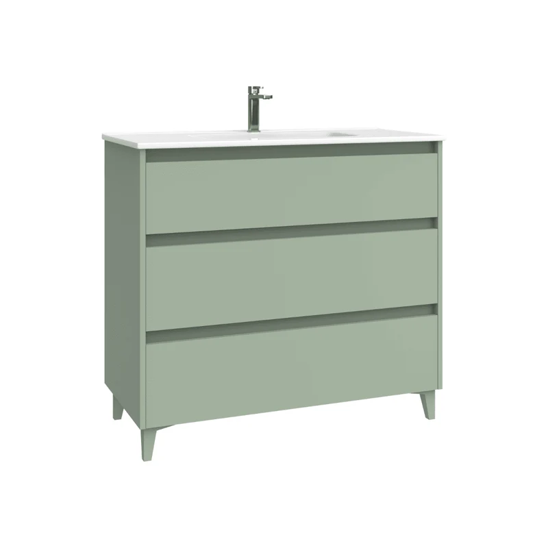 Mueble de Baño A Suelo con Lavabo Cerámico modelo Veloz|Mueble Baño 3 Cajones | Leaf