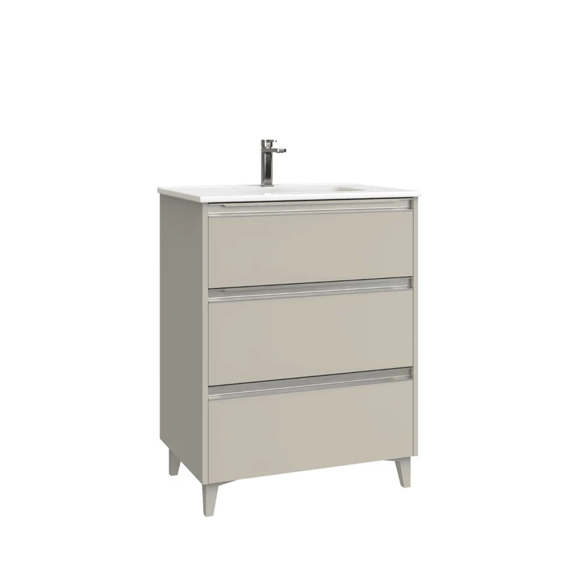 Mueble de Baño A Suelo con Lavabo Cerámico modelo Veloz| Mueble Baño con Patas 3 Cajones Con Tirador | Moka