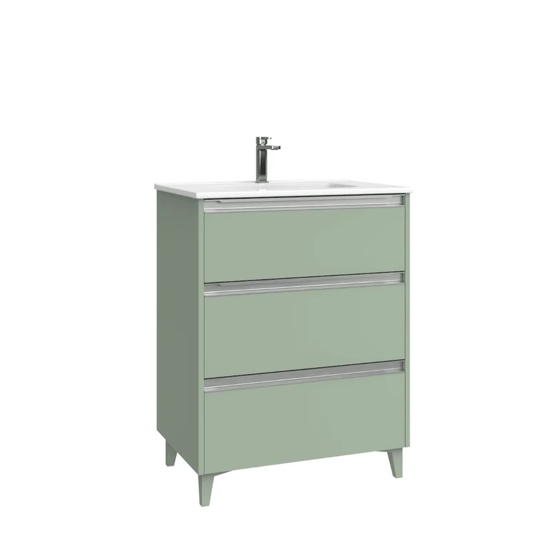 Mueble de Baño A Suelo con Lavabo Cerámico modelo Veloz| Mueble Baño con Patas 3 Cajones Con Tirador | Leaf