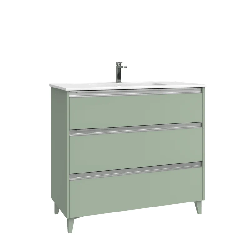 Mueble de Baño A Suelo con Lavabo Cerámico modelo Veloz| Mueble Baño con Patas 3 Cajones Con Tirador | Leaf