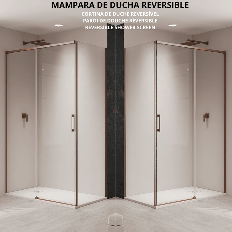 Vallance Mampara Ducha Rectangular Corredera Acceso Frontal | Vidrio Templado 6mm Antical Transparente | Perfil Cobre