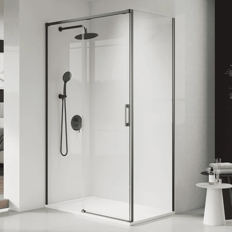 Vallance Mampara Ducha Rectangular Corredera Acceso Frontal | Vidrio Templado 6mm Antical Transparente | Perfil Gun Metal