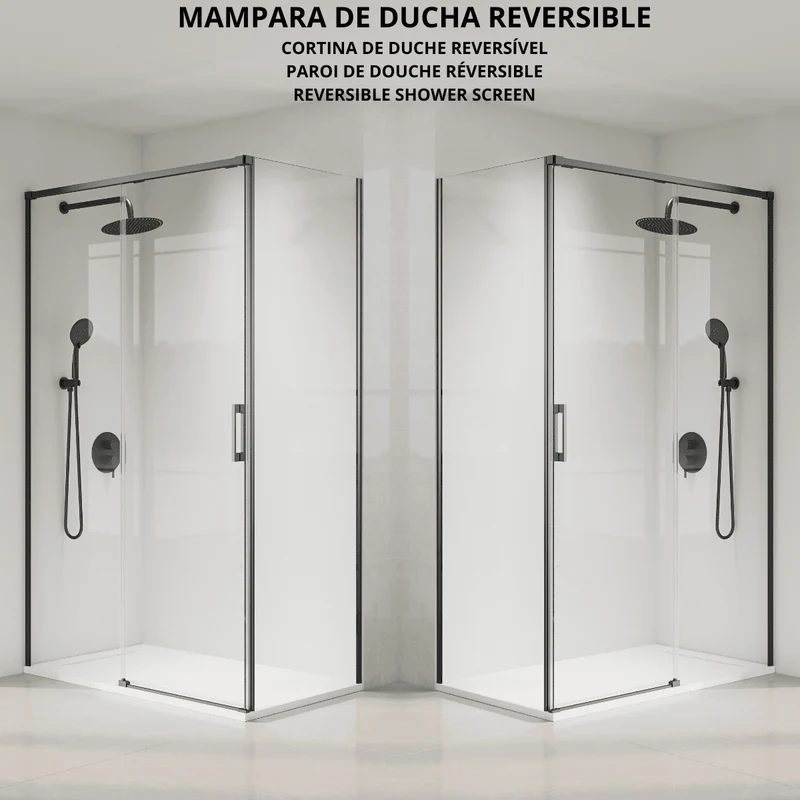 Vallance Mampara Ducha Rectangular Corredera Acceso Frontal | Vidrio Templado 6mm Antical Transparente | Perfil Gun Metal