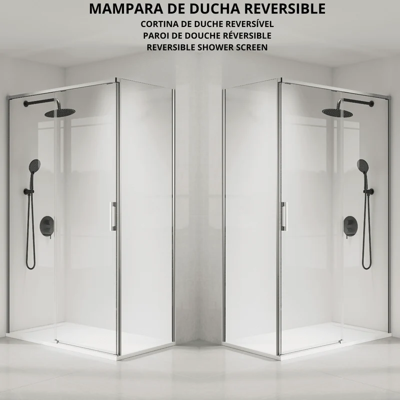 Vallance Mampara Ducha Rectangular Corredera Acceso Frontal | Vidrio Templado 6mm Antical Transparente | Perfil Acero Cepillado