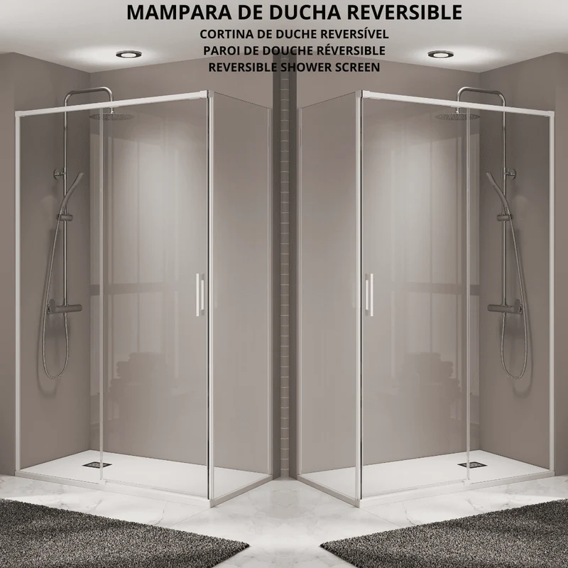 Vallance Mampara Ducha Rectangular Corredera Acceso Frontal | Vidrio Templado 6mm Antical Transparente | Perfil Blanco