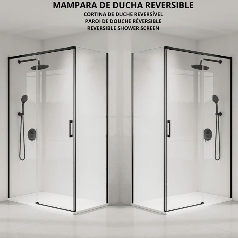 Vallance Mampara Ducha Rectangular Corredera Acceso Frontal | Vidrio Templado 6mm Antical Transparente | Perfil Negro
