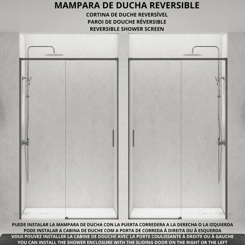 Vallance Mampara Ducha Frontal 1 puerta 1 fijo Corredera | Vidrio Templado 6mm Antical Transparente | Perfil Gun Metal