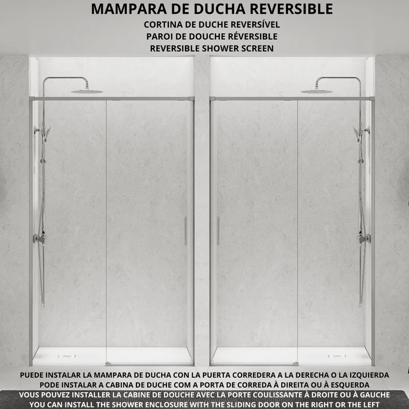 Vallance Mampara Ducha Frontal 1 puerta 1 fijo Corredera | Vidrio Templado 6mm Antical Transparente | Perfil Acero Cepillado