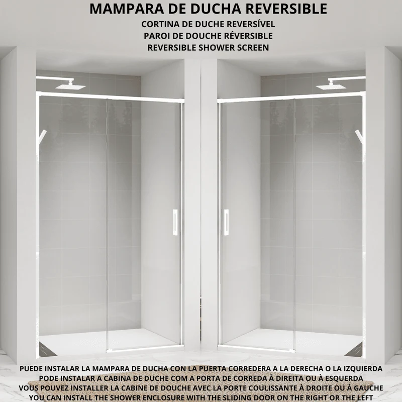 Vallance Mampara Ducha Frontal 1 puerta 1 fijo Corredera | Vidrio Templado 6mm Antical Transparente | Perfil Blanco