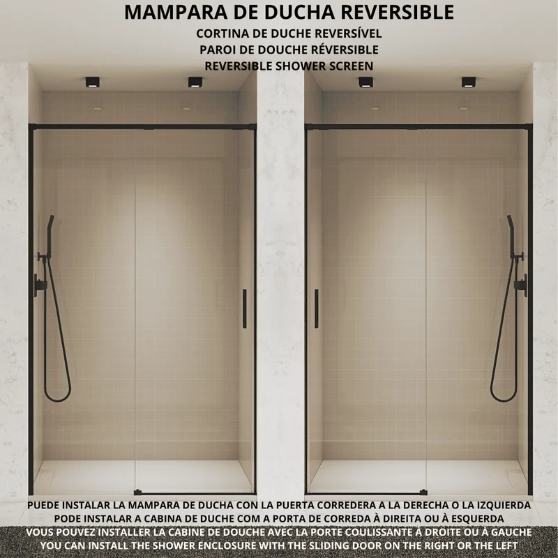 Vallance Mampara Ducha Frontal 1 puerta 1 fijo Corredera | Vidrio Templado 6mm Antical Transparente | Perfil Negro