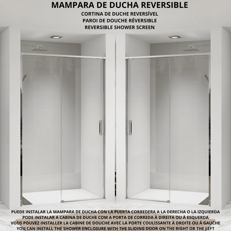 Vallance Mampara Ducha Frontal 1 puerta 1 fijo Corredera | Vidrio Templado 6mm Antical Transparente | Perfil Cromo Brillo