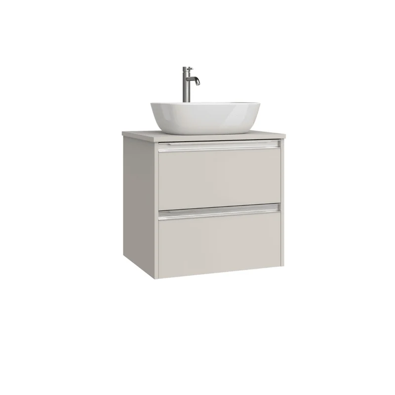 Mueble de Baño Suspendido con Lavabo Sobreponer Cerámico modelo Veloz|Mueble Volado 2 Cajones Con Tirador | Moka