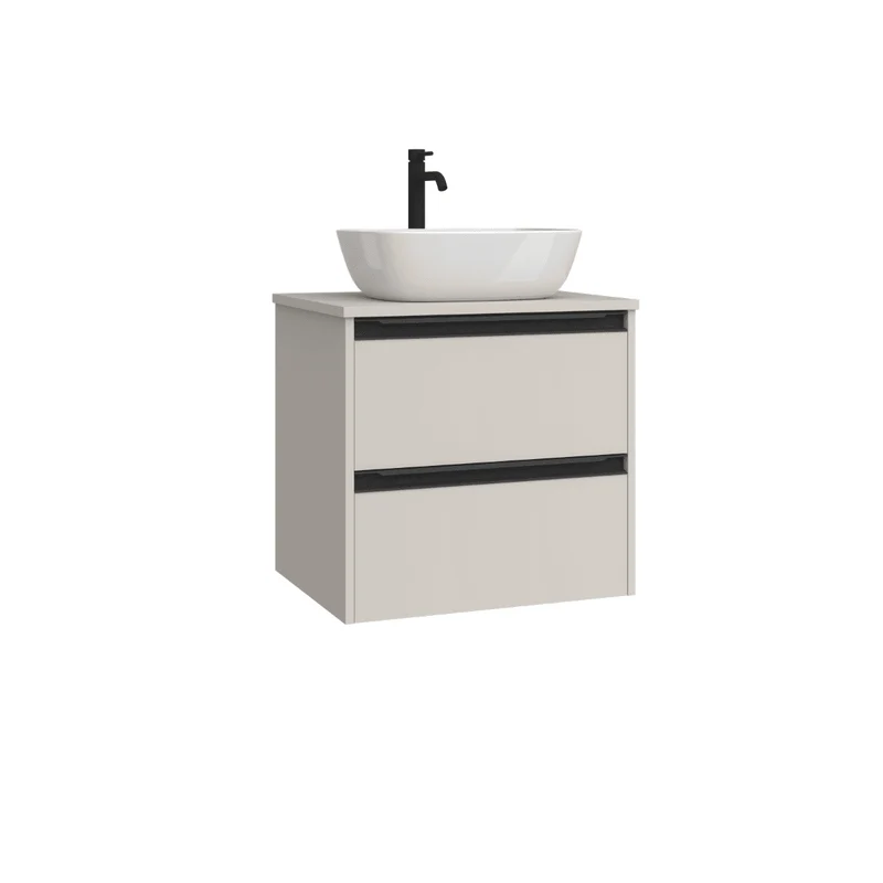 Mueble de Baño Suspendido con Lavabo Sobreponer Cerámico modelo Veloz|Mueble Volado 2 Cajones Con Tirador | Moka