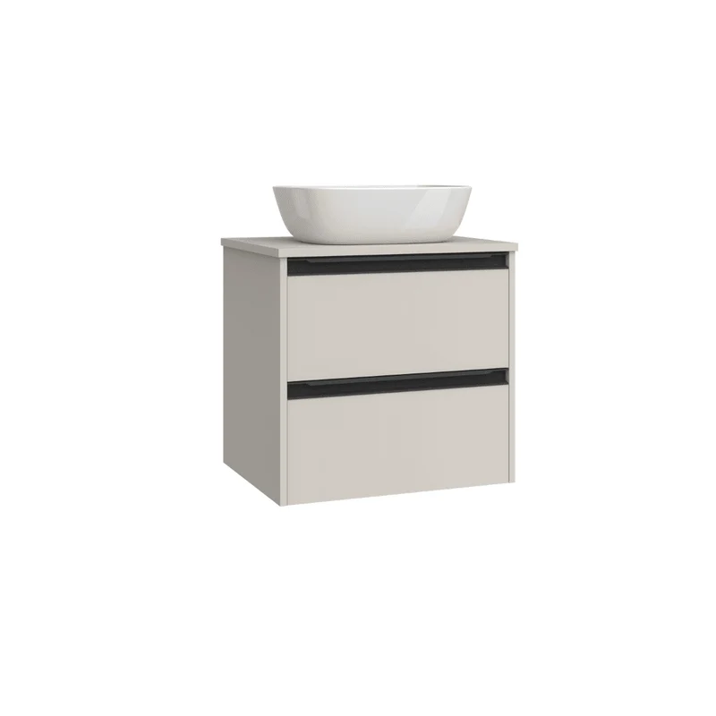 Mueble de Baño Suspendido con Lavabo Sobreponer Cerámico modelo Veloz|Mueble Volado 2 Cajones Con Tirador | Moka