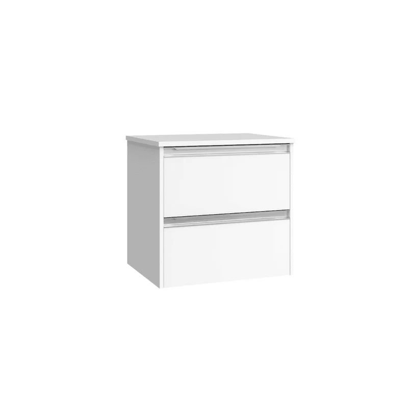 Mueble de Baño Suspendido con Lavabo Sobreponer Cerámico modelo Veloz|Mueble Volado 2 Cajones Con Tirador | Blanco Mate