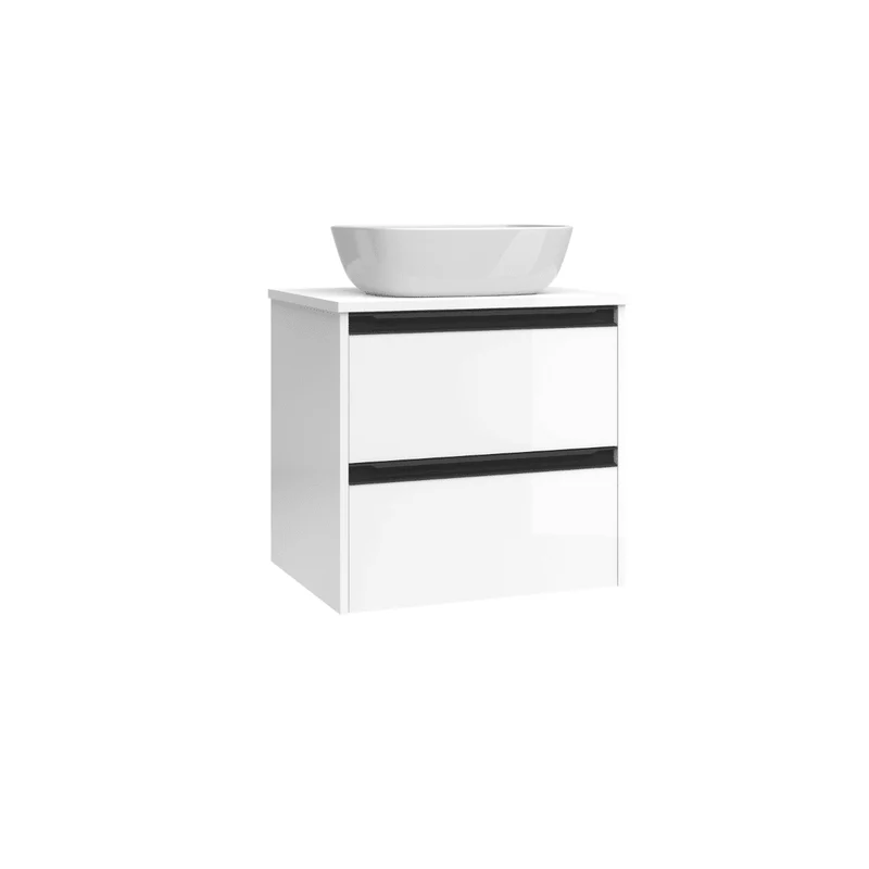Mueble de Baño Suspendido con Lavabo Sobreponer Cerámico modelo Veloz|Mueble Volado 2 Cajones Con Tirador | Blanco Mate