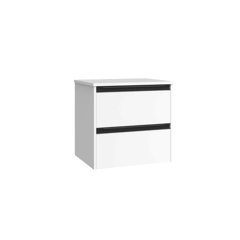 Mueble de Baño Suspendido con Lavabo Sobreponer Cerámico modelo Veloz|Mueble Volado 2 Cajones Con Tirador | Blanco Mate