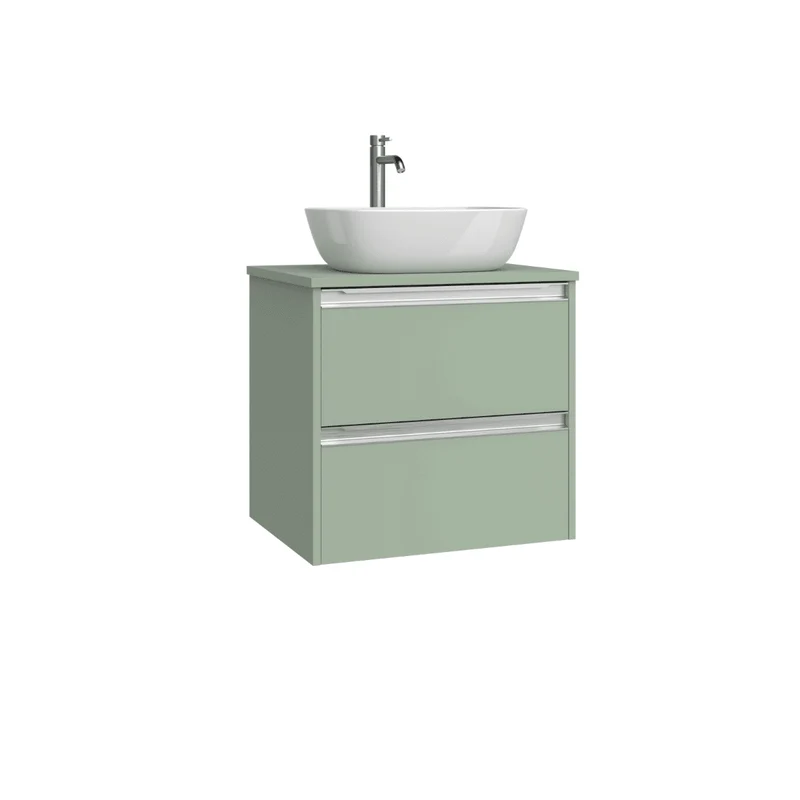 Mueble de Baño Suspendido con Lavabo Sobreponer Cerámico modelo Veloz|Mueble Volado 2 Cajones Con Tirador | Leaf