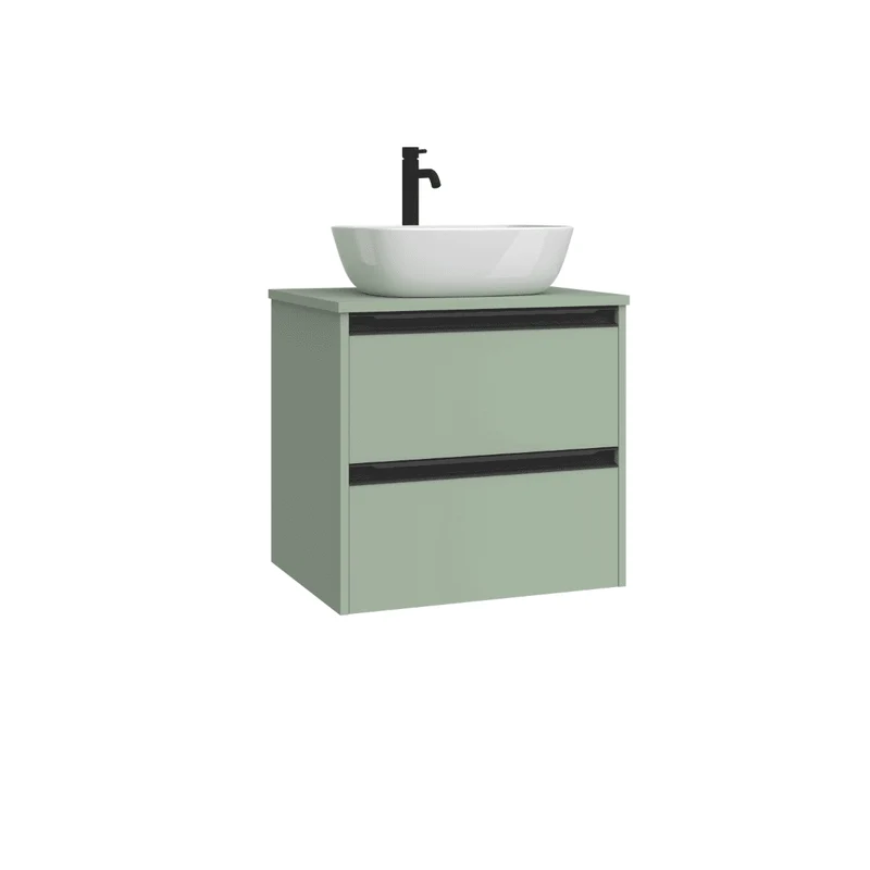 Mueble de Baño Suspendido con Lavabo Sobreponer Cerámico modelo Veloz|Mueble Volado 2 Cajones Con Tirador | Leaf