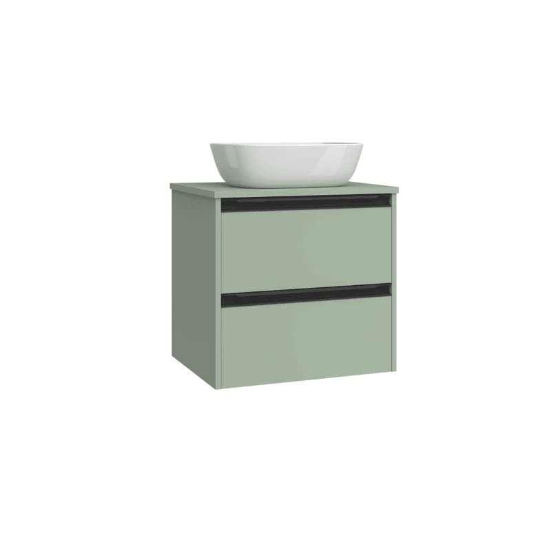 Mueble de Baño Suspendido con Lavabo Sobreponer Cerámico modelo Veloz|Mueble Volado 2 Cajones Con Tirador | Leaf