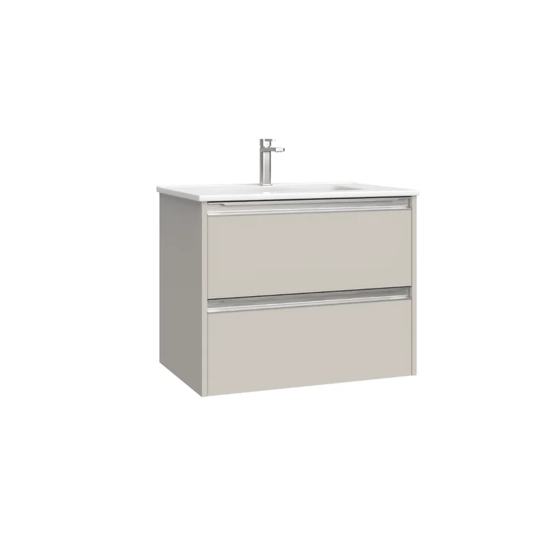 Mueble de Baño Suspendido con Lavabo Cerámico modelo Veloz| Mueble Volado 2 Cajones Con Tirador | Moka