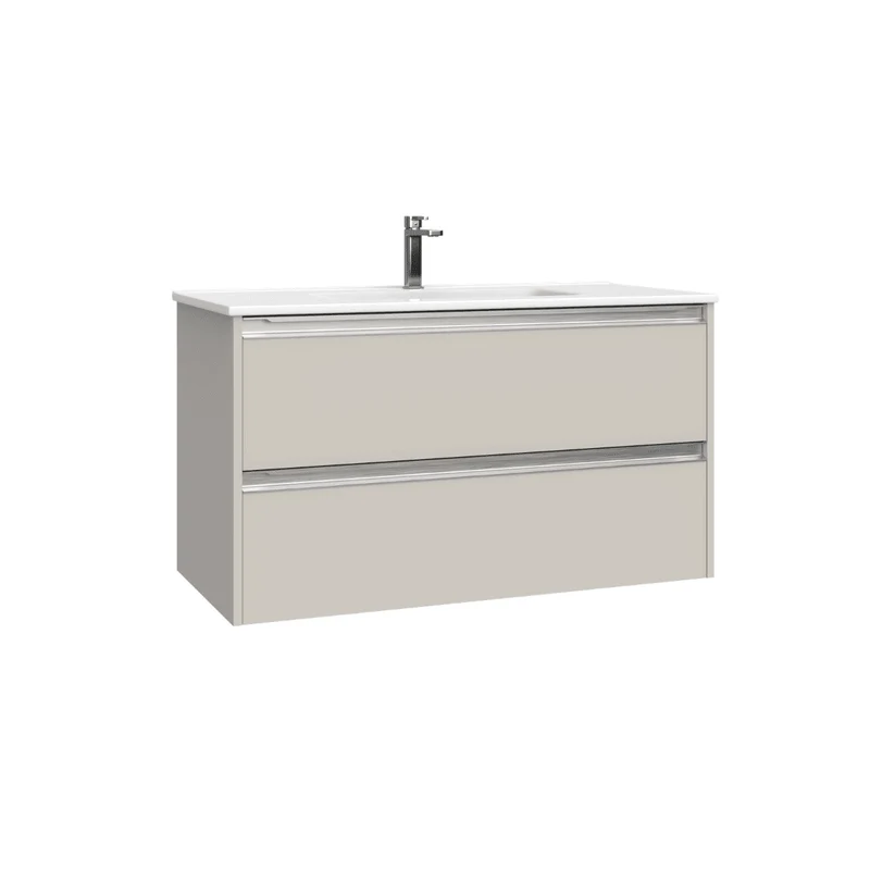 Mueble de Baño Suspendido con Lavabo Cerámico modelo Veloz| Mueble Volado 2 Cajones Con Tirador | Moka