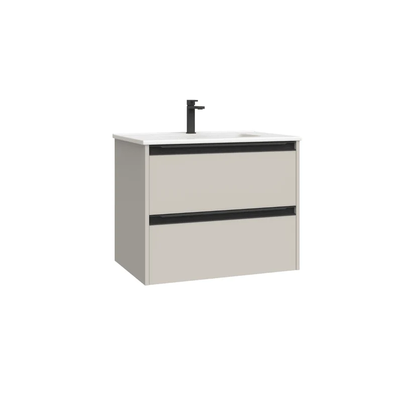 Mueble de Baño Suspendido con Lavabo Cerámico modelo Veloz| Mueble Volado 2 Cajones Con Tirador | Moka