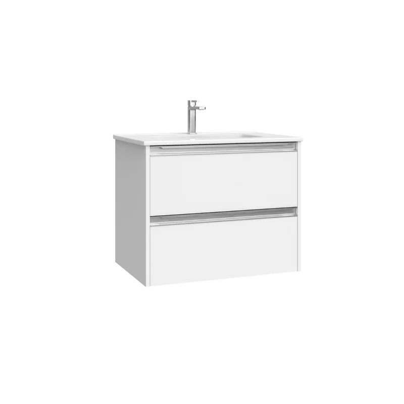 Mueble de Baño Suspendido con Lavabo Cerámico modelo Veloz| Mueble Volado 2 Cajones Con Tirador | Blanco Mate