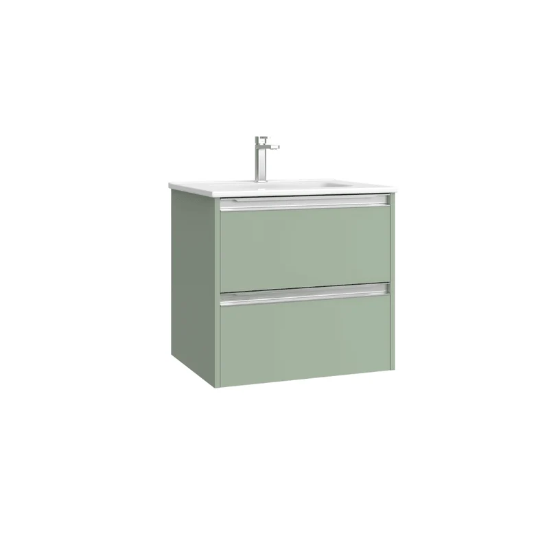 Mueble de Baño Suspendido con Lavabo Cerámico modelo Veloz| Mueble Volado 2 Cajones Con Tirador | Leaf