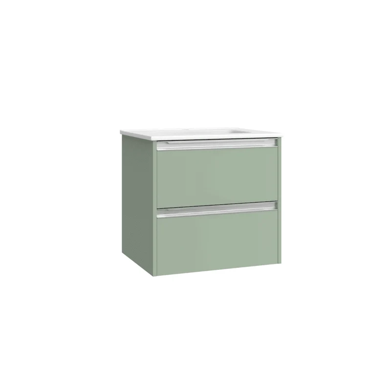 Mueble de Baño Suspendido con Lavabo Cerámico modelo Veloz| Mueble Volado 2 Cajones Con Tirador | Leaf