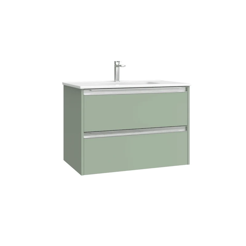 Mueble de Baño Suspendido con Lavabo Cerámico modelo Veloz| Mueble Volado 2 Cajones Con Tirador | Leaf