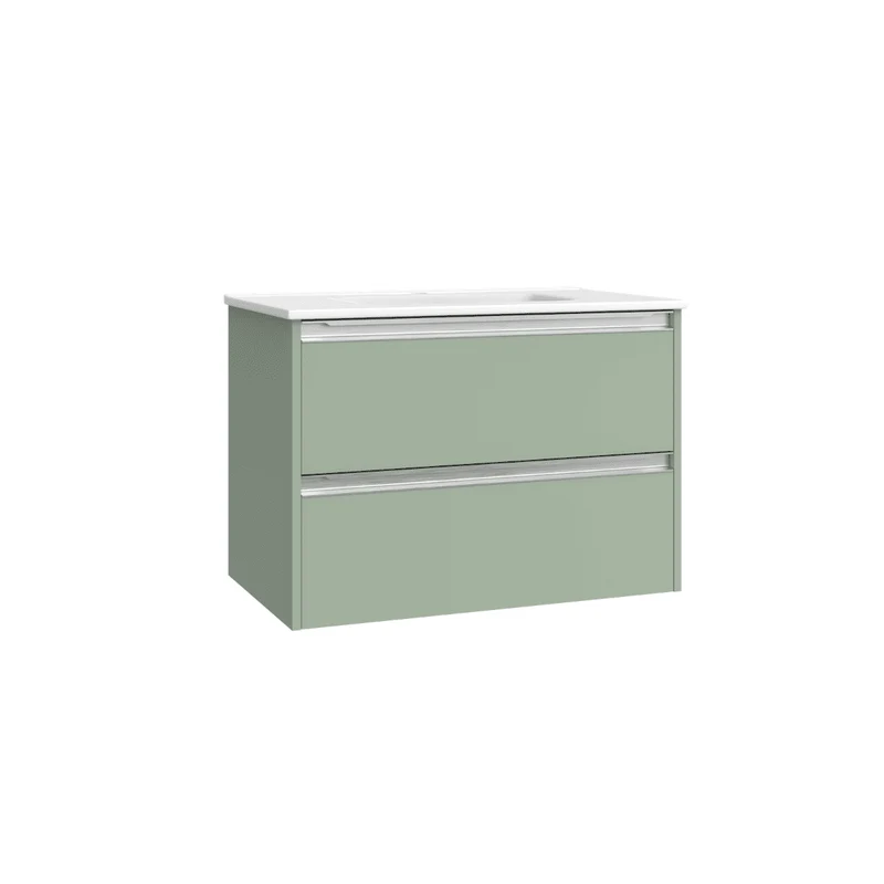 Mueble de Baño Suspendido con Lavabo Cerámico modelo Veloz| Mueble Volado 2 Cajones Con Tirador | Leaf