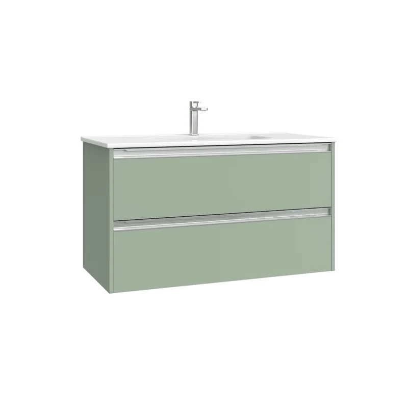 Mueble de Baño Suspendido con Lavabo Cerámico modelo Veloz| Mueble Volado 2 Cajones Con Tirador | Leaf