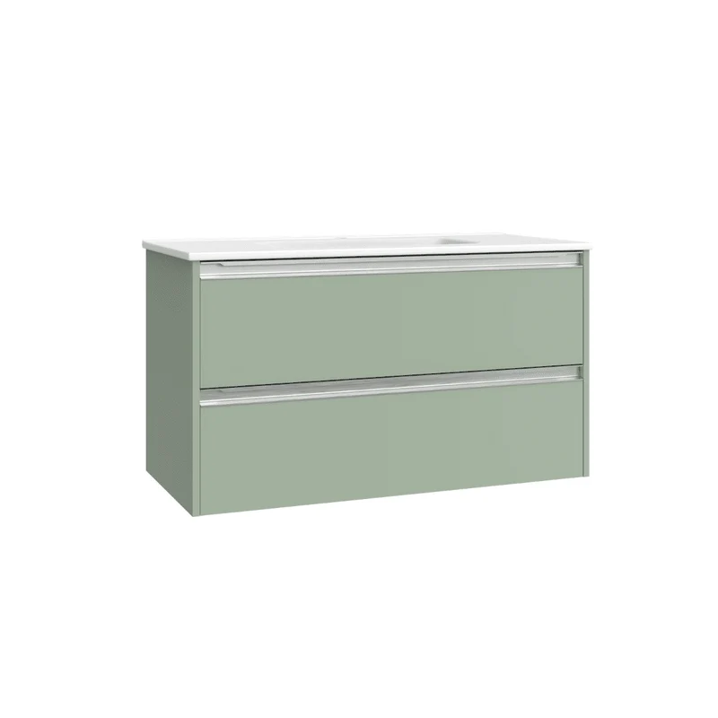 Mueble de Baño Suspendido con Lavabo Cerámico modelo Veloz| Mueble Volado 2 Cajones Con Tirador | Leaf