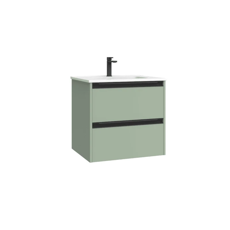 Mueble de Baño Suspendido con Lavabo Cerámico modelo Veloz| Mueble Volado 2 Cajones Con Tirador | Leaf