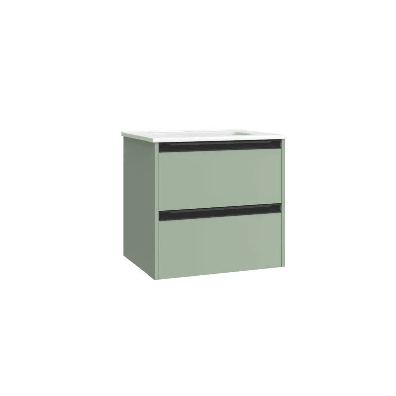 Mueble de Baño Suspendido con Lavabo Cerámico modelo Veloz| Mueble Volado 2 Cajones Con Tirador | Leaf