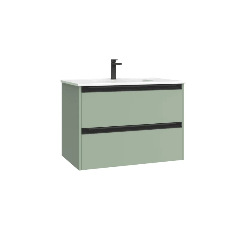 Mueble de Baño Suspendido con Lavabo Cerámico modelo Veloz| Mueble Volado 2 Cajones Con Tirador | Leaf