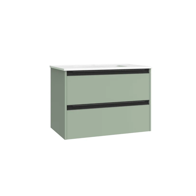 Mueble de Baño Suspendido con Lavabo Cerámico modelo Veloz| Mueble Volado 2 Cajones Con Tirador | Leaf